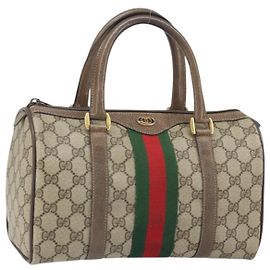 Borsa Gucci GG Supreme Web Sherry Line PVC Beige Oro 39 02 006 Auth 170110