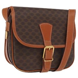 Céline Borsa a spalla in tela Macadam CELINE in pelle PVC marrone oro Auth 170338