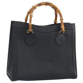 Borsa a mano in pelle Gucci Bamboo Nera Oro 002 1186 0260 Auth ep13167