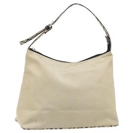 Burberry Borsa a Spalla in Nylon Beige Argento Auth bs33084