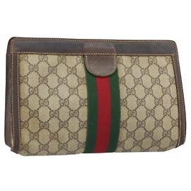 GUCCI GG Supreme Borsa Clutch Sherry Line PVC Beige 41 001 2125 28 Auth 169573