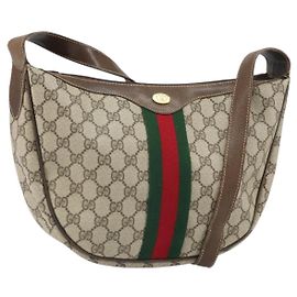 Bolsa de Ombro GUCCI GG Supreme Web Sherry Line PVC Bege Vermelho Auth 170320