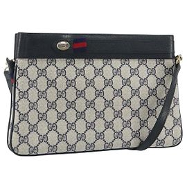 Borsa a Spalla Gucci GG Supreme Sherry Line PVC Blu Navy Oro 904 02 035 Auth gh1666