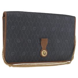 Christian Dior Schultertasche aus Waben-Canvas mit PVC-Kette in Schwarz und Gold Auth 170125