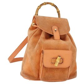 Zaino in suede Gucci Bamboo arancione oro Auth 169373