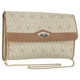 Borsa a spalla in tela a nido d'ape Christian Dior con catena PVC beige oro Auth 149887