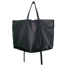 Bolsa shopping Roberto Cavalli Monograma Mirror Snake em couro preto