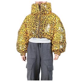Dolce & Gabbana Giacca cropped in piuma con stampa leopardata gialla - taglia S