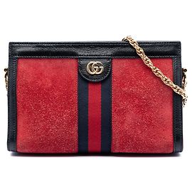 Gucci Rosso Piccolo Crossbody in Suede Ophidia con Catena