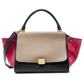 Céline Borsa Trapeze Media in Pelle Scamosciata Tricolore Celine