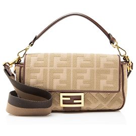 Fendi FF Embroidered Canvas Baguette Shoulder Bag