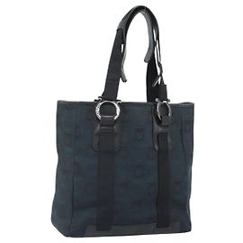 Borsa tote Gancini in tela Salvatore Ferragamo blu navy argento autentica ka2126