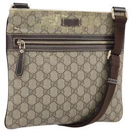 Gucci Bolsa de Ombro GG Supreme PVC Bege Ouro 295257 Auth 170375