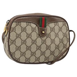 Borsa Sherry Line GG Supreme Web Gucci PVC Beige Oro 007 58 6112 Auth 170700