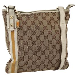 Borsa a Spalla Gucci GG Canvas Sherry Line Beige Oro 144388 Auth 163466