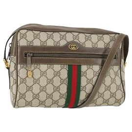 Gucci Borsa GG Supreme Web Sherry Line PVC Beige Oro 32 02 005 Auth 169059