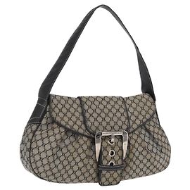 Céline Bolso de mano de lona Macadam CELINE Beige Plata Auth ep13183