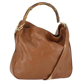 Borsa a Spalla in Pelle Gucci Bamboo 2way Marrone Oro 001 1781 1577 Auth th6578