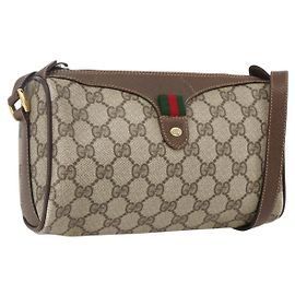 Borsa Sherry Line GG Supreme Web di GUCCI in PVC beige e oro 89 02 018 Auth 170267