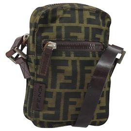 Borsa a Spalla in Tela Zucca FENDI Nera Marrone Auth 170451