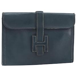 Borsa Clutch HERMES in pelle blu navy Auth BA10093 - Hermès