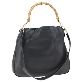 Borsa a mano in pelle Gucci Bamboo 2 in 1 Nero Oro 001 3444 1577 Auth 166674