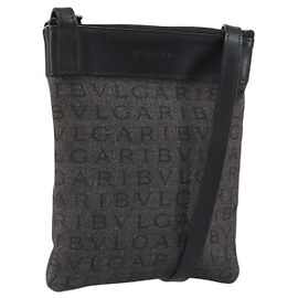 Bulgari Borsa a spalla BVLGARI Logo Mania Canvas Nero Argento Auth 170379