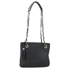 BALLY Borsa a Spalla a Catena in Pelle Nera Oro Auth BA9958