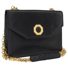 BALLY Borsa a Spalla in Pelle Nera e Oro Auth bs33000