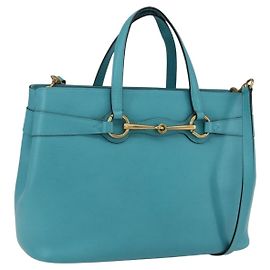 GUCCI Handtasche aus Leder 2 in 1 hellblau gold 319795 Auth 168224V