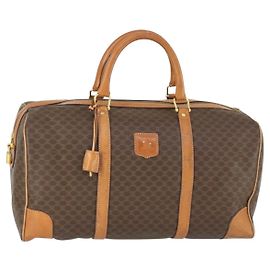 Céline Borsa Boston in tela Macadam CELINE in pelle PVC marrone oro Auth mr1958