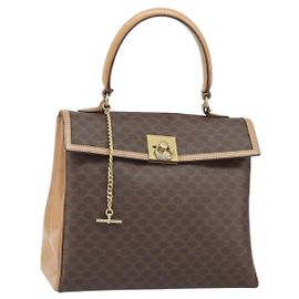 Céline Borsa a mano in tela Macadam CELINE in pelle PVC marrone oro Auth 169099