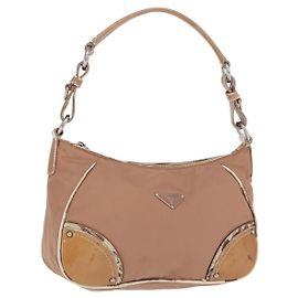 Borsa a Spalla PRADA Nylon Beige Argento Autentica 169041