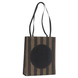 FENDI Pecan Canvas Tote Bag PVC Braun Schwarz Auth ep13128