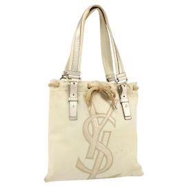 SAINT LAURENT Borsa Tote Kahala Canvas Beige Oro 123435 Auth 171425