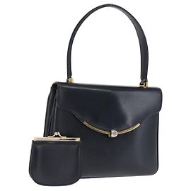 Borsa a mano GUCCI in pelle blu navy e oro 000 056 0017 Auth 171384
