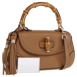 GUCCI Nuova Borsa Tote Bamboo in Pelle 2in1 Marrone Oro 254884 Auth hk3362V