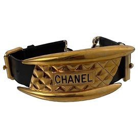 Chanel Boxing Plate Gürtel Schwarz Leder Gold