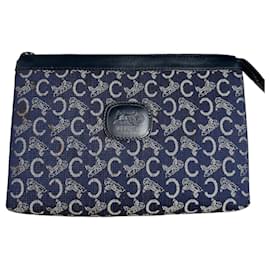 Céline Clutch Vintage Celine Paris Monogramma Blu Navy Bianco
