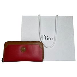 Vintage Dior Long Zippy Wallet Red Brown