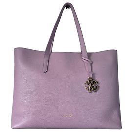 Roberto Cavalli Tote Bag aus genarbtem Leder Lavendel
