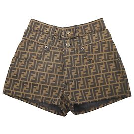 Pantalones cortos mini Fendi Zucca logo marrón monograma de los 90