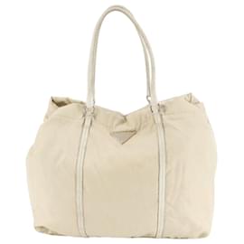 Borsa a spalla in nylon beige crema e pelle di vitello Prada