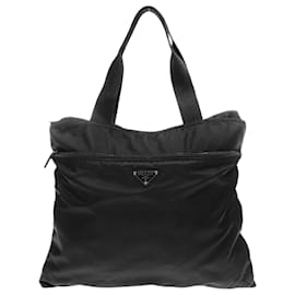 Borsa Boston in nylon nero con logo Prada