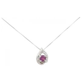 Autre Marque Au750 White Gold Garnet Diamond Necklace