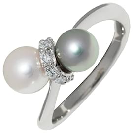 Anillo de diamante con perla semi-negra en Pt900 - Autre Marque