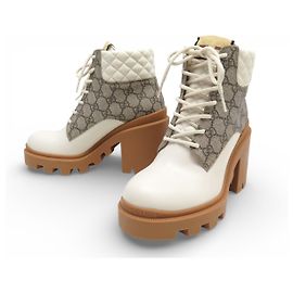 NOVAS BOTAS ANKLE GUCCI 659691 38.5 COURO APOLLO E CANVAS GG SUPREME