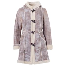 Prada Damen Shearling Langmantel mit Kapuze - '00s