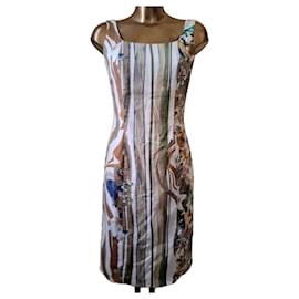 Autre Marque Baumwollkleid mit Blumenmuster und Streifen
