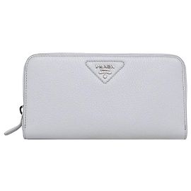 Prada Saffiano leather gray zip wallet